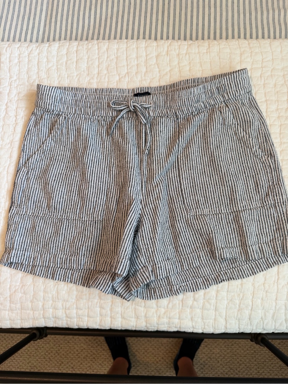 J Crew Stripe Drawstring Linen-Blend Shorts